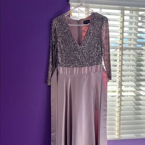 Xscape Silver Sequin Long Sleeve Dress